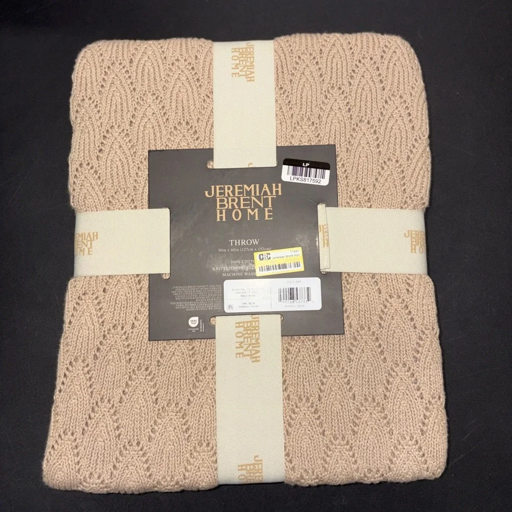 Sand Jeremiah Brent Home 100% Cotton Knitted Pointelle Scallop 50in x 60in 20745